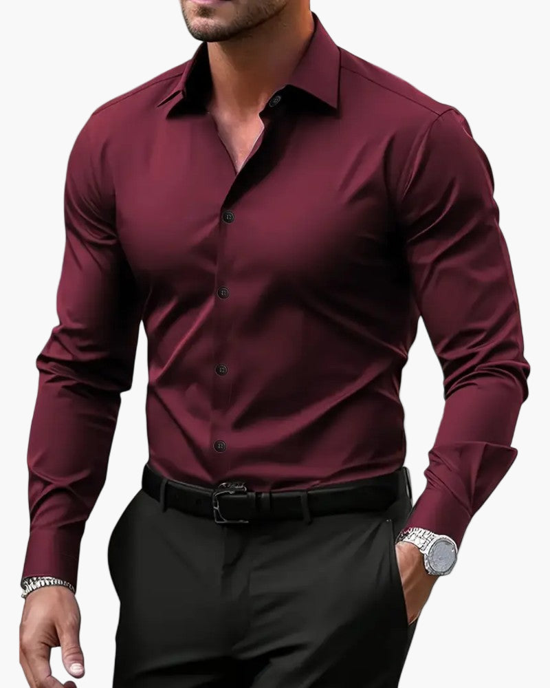 Men’s Long Sleeve Button Up Shirt with Spread Collar and Slim Fit