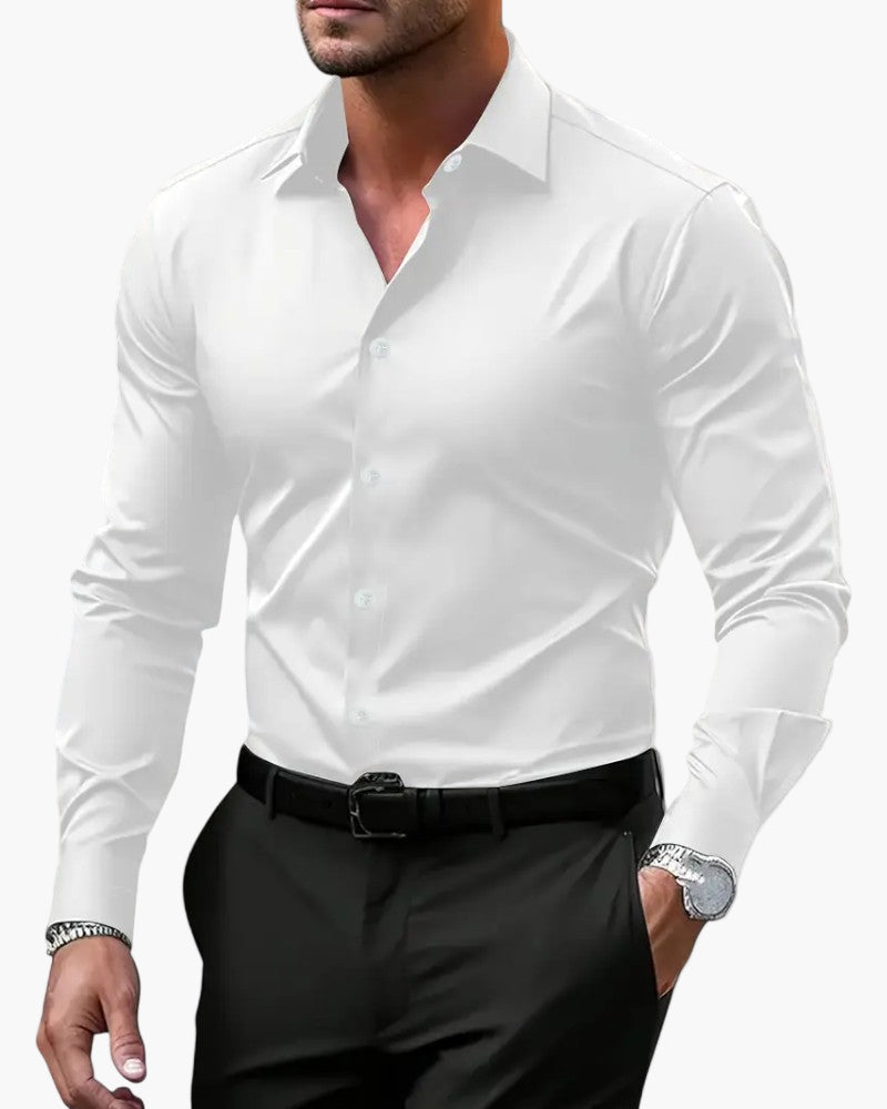 Men’s Long Sleeve Button Up Shirt with Spread Collar and Slim Fit