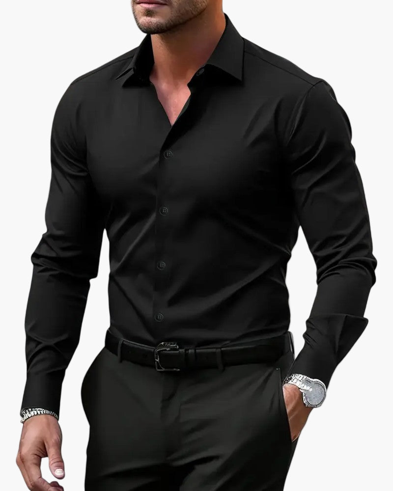 Men’s Long Sleeve Button Up Shirt with Spread Collar and Slim Fit