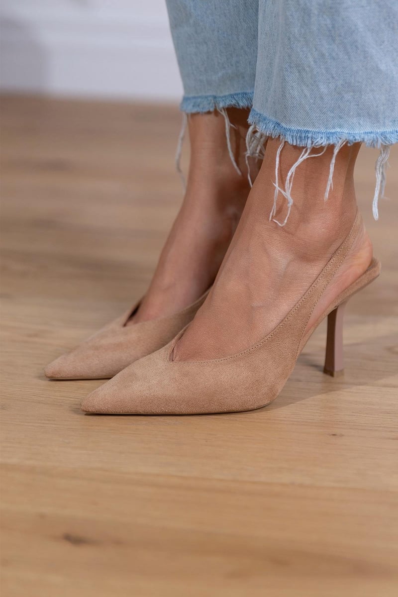 Women's Pointed Toe Slingback Heels - Mid Height Stilettos