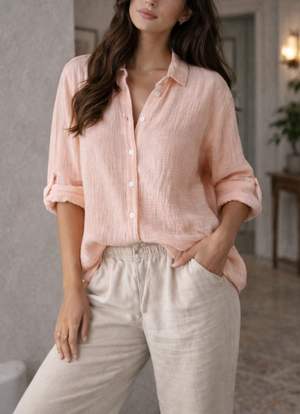 Women's Button Down Shirt - Long Sleeve Collared Relaxed Fit