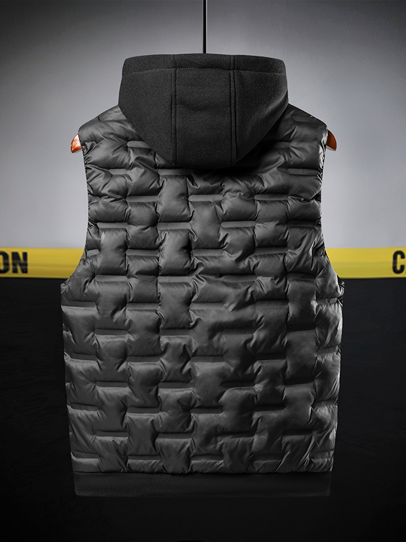 Men's Padded Vest - Hooded Sleeveless Zip Front with Quilted Brick Pattern