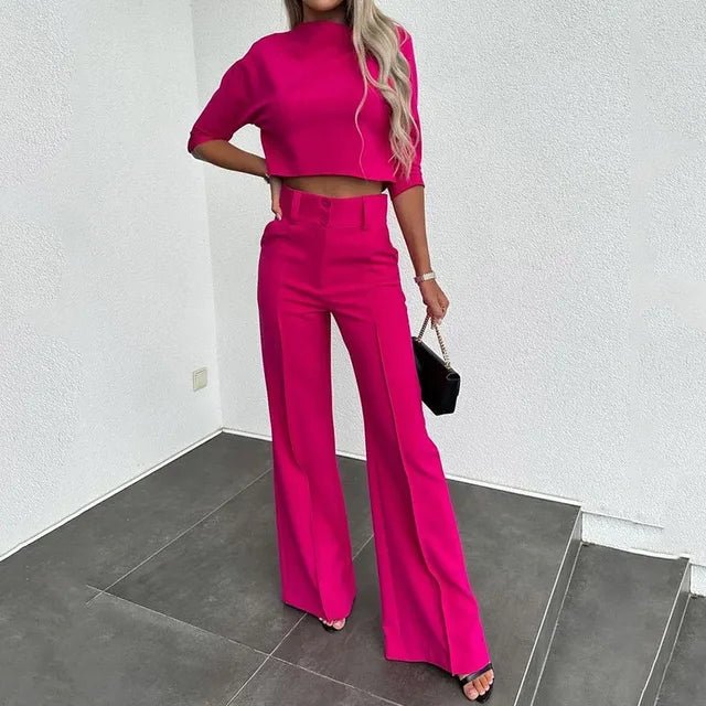 Women's Two Piece Set - Crop Top and Wide Leg High Waist Pants
