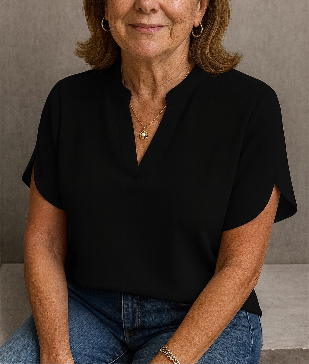 Women’s Lightweight V-Neck Blouse – Relaxed Short Sleeve Elegant Top