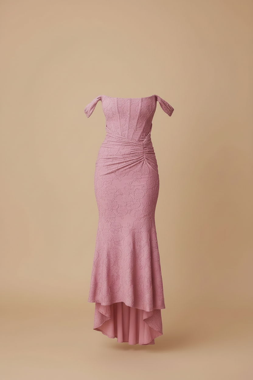 Women’s Ruched Midi Dress with Square Neck – Structured Fitted Evening Silhouette