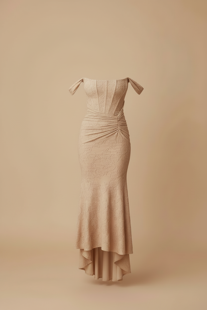 Women’s Ruched Midi Dress with Square Neck – Structured Fitted Evening Silhouette