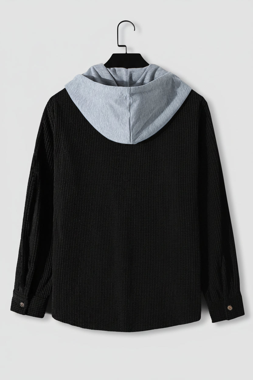 Men's Corduroy Hooded Overshirt - Button Front - Chest Pocket