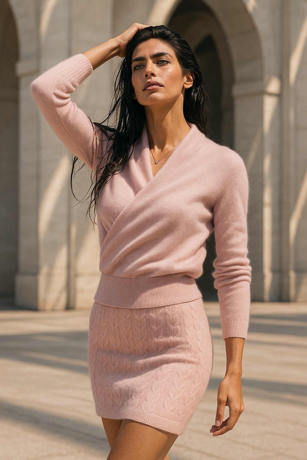 Women’s V-Neck Long Sleeve Knitted Jumper with Ribbed Hem and Cuffs