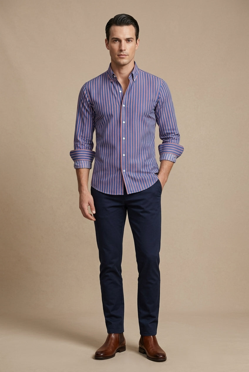 Men's Long Sleeve Dress Shirt - Band Collar - Hidden Placket