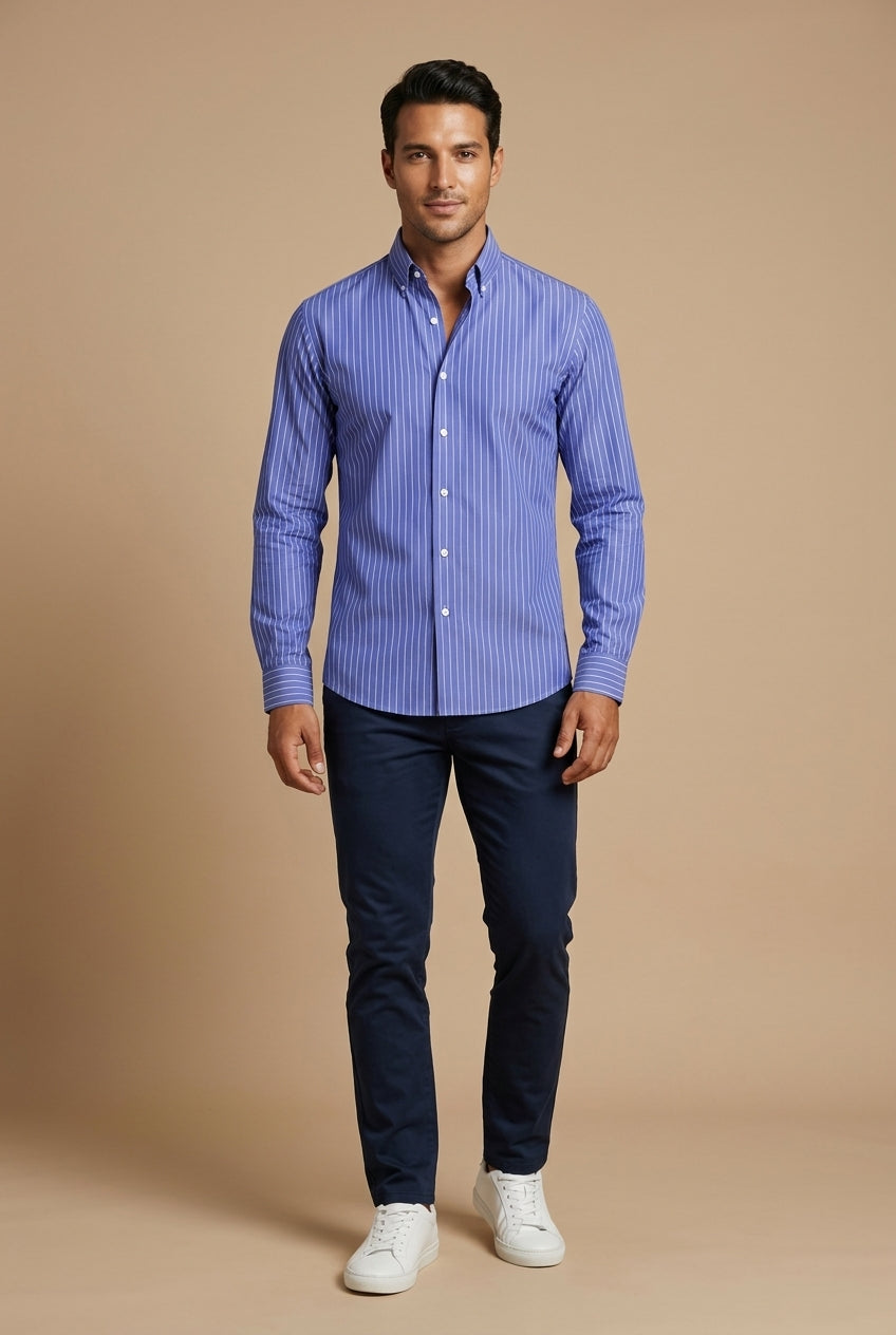 Men's Long Sleeve Dress Shirt - Band Collar - Hidden Placket