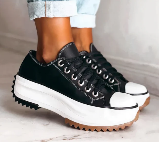 Women's Canvas Platform Sneakers - Lace-Up Lugged Sole