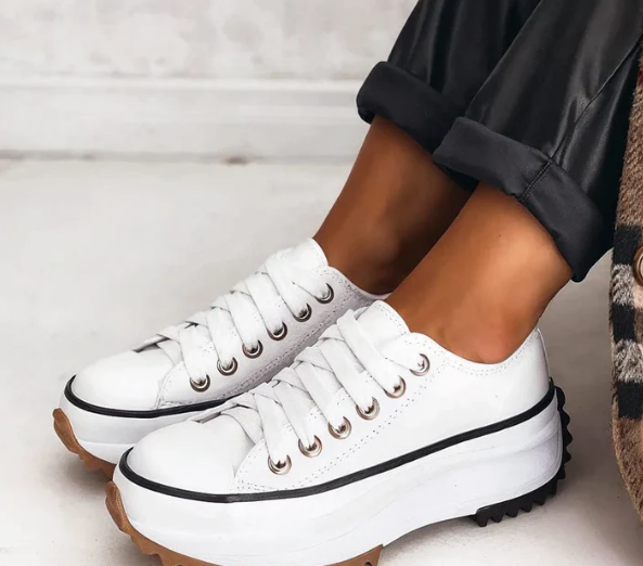 Women's Canvas Platform Sneakers - Lace-Up Lugged Sole