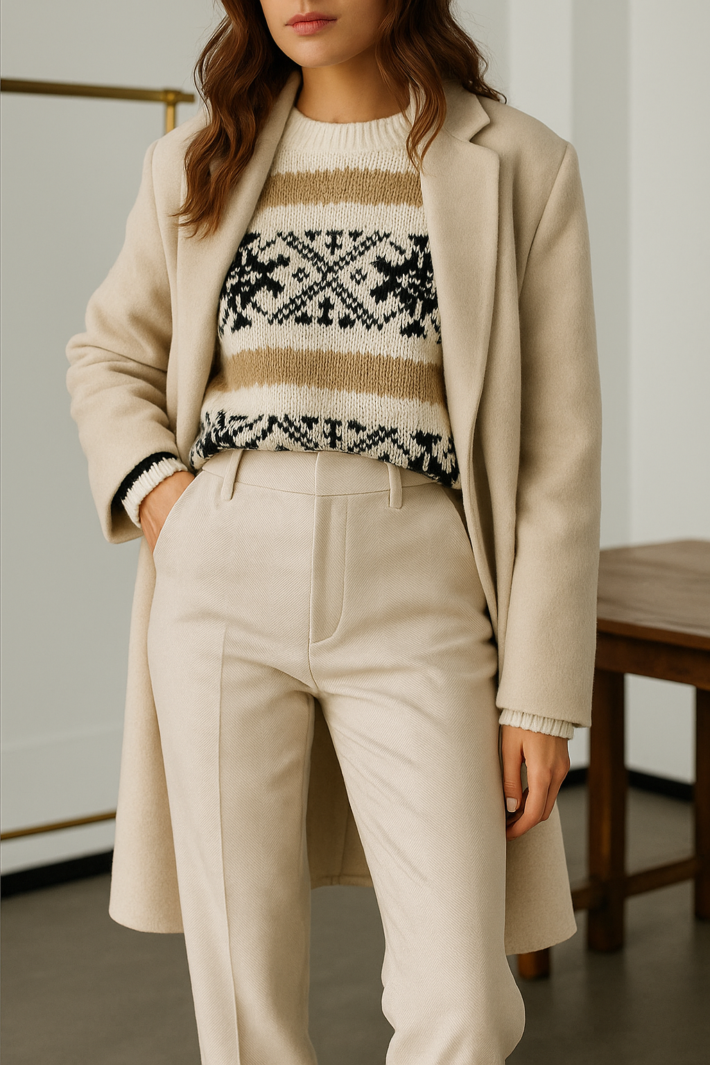 Women's High-Waisted Straight Leg Pants with Belt Loops and Front Seam Detail